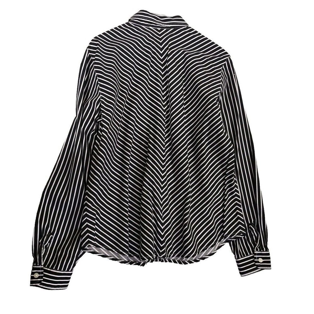 Striped Formal Shirt Collared Blouse Women's Black White 100% Cotton Size L - Picture 3 of 10